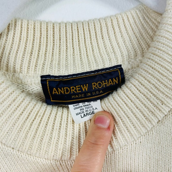 Vintage Cream Cadillac Crew Neck Sweater 100% Cotton Andrew Rohan Large - Picture 3 of 5